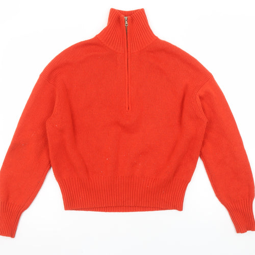 Uniqlo Women Red High Neck 1/2 Zip Knit Jumper Size L