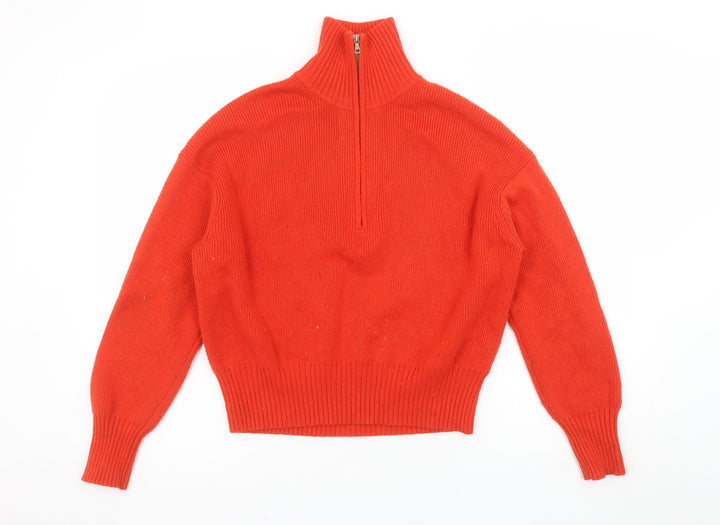 Uniqlo Women Red High Neck 1/2 Zip Knit Jumper Size L
