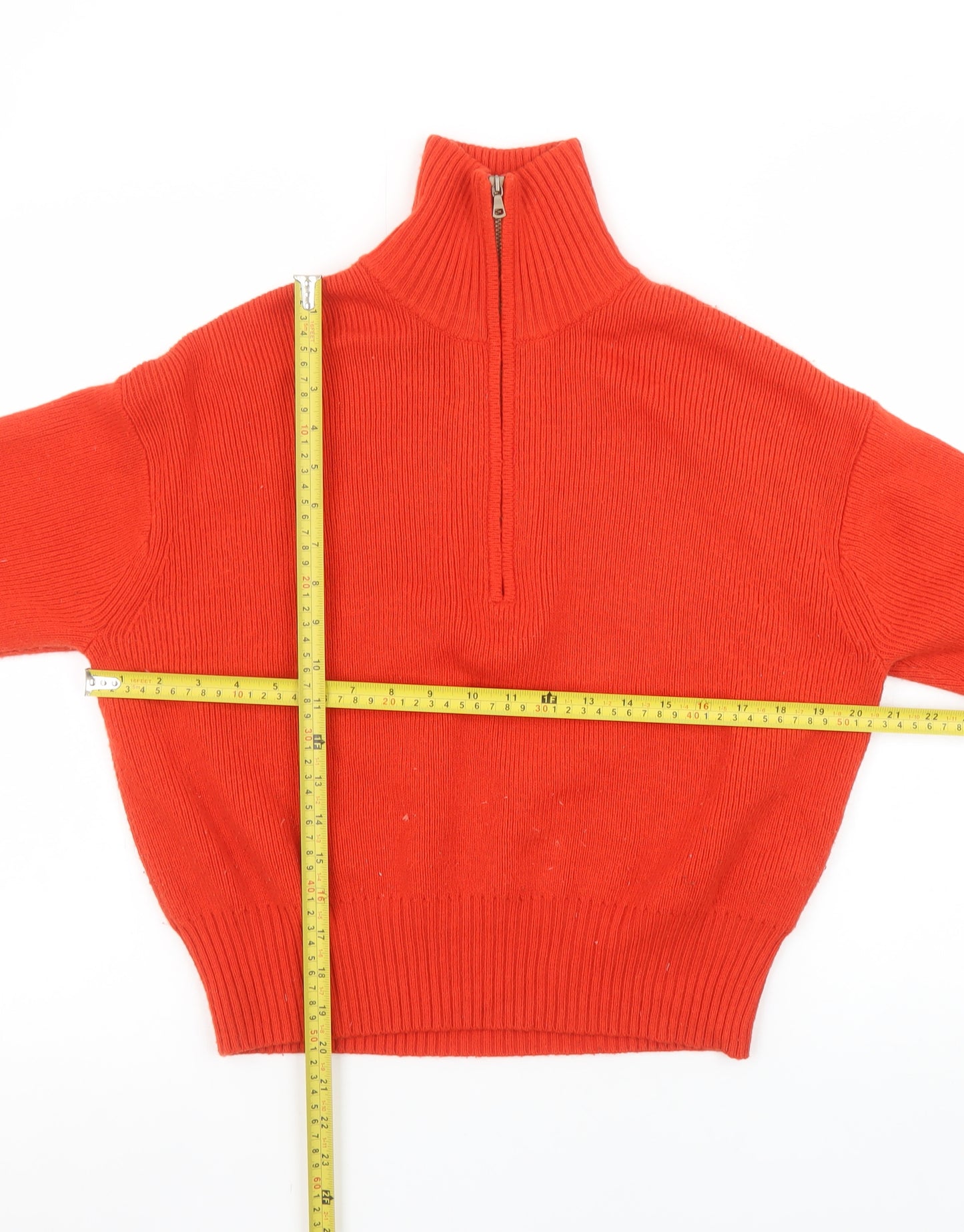 Uniqlo Women Red High Neck 1/2 Zip Knit Jumper Size L