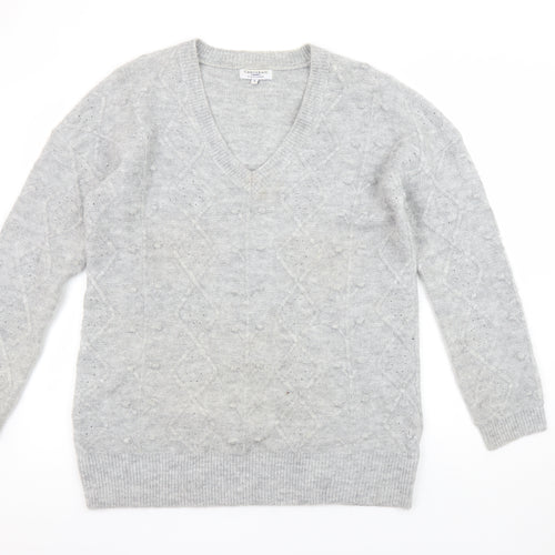 Cerulean by Blue Diamond Women’s Grey Wool Blend V-Neck Jumper Size S