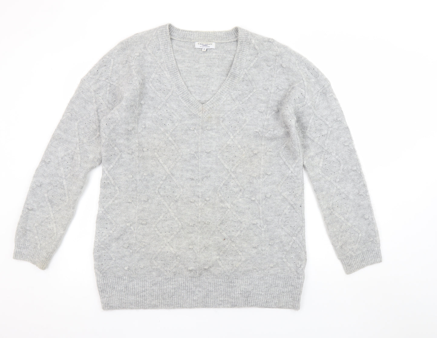 Cerulean by Blue Diamond Women’s Grey Wool Blend V-Neck Jumper Size S
