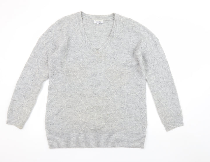 Cerulean by Blue Diamond Women’s Grey Wool Blend V-Neck Jumper Size S