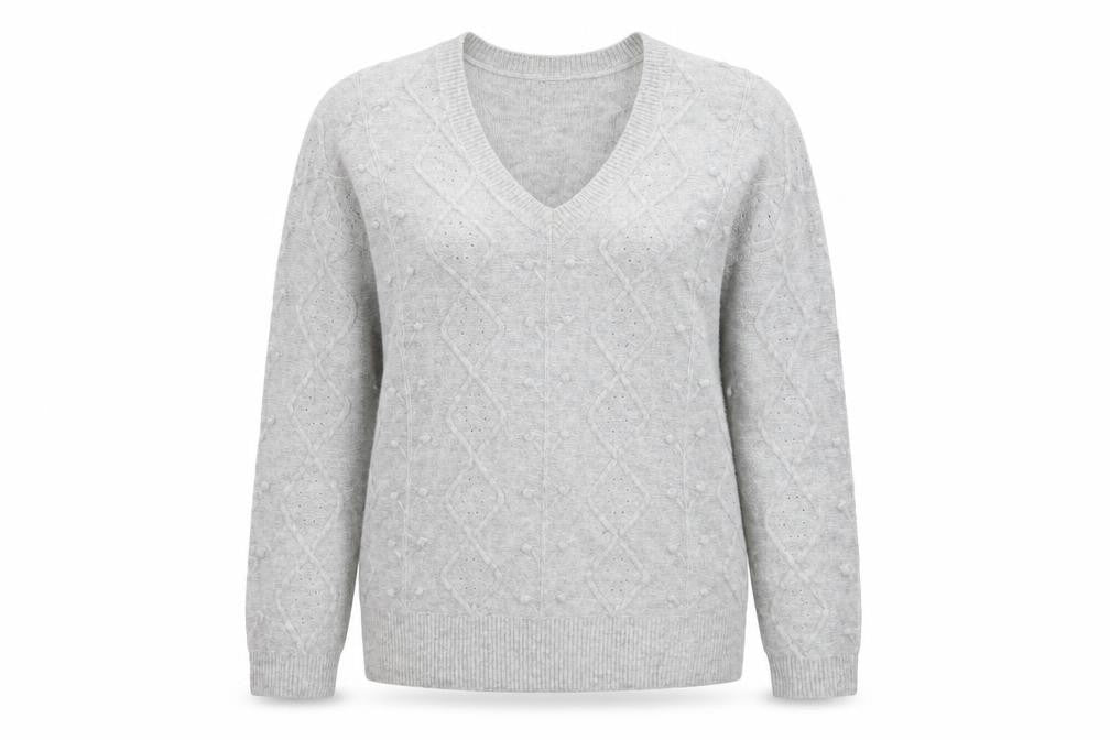 Cerulean by Blue Diamond Women’s Grey Wool Blend V-Neck Jumper Size S