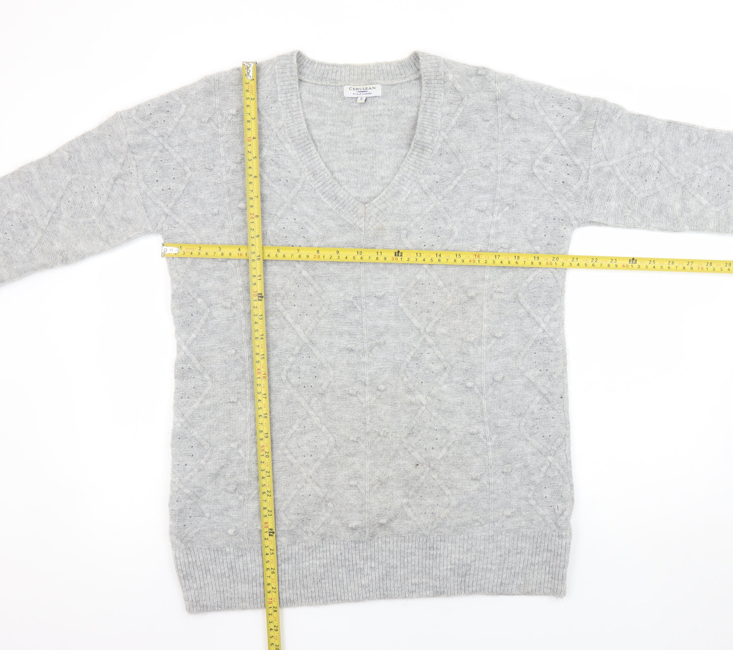 Cerulean by Blue Diamond Women’s Grey Wool Blend V-Neck Jumper Size S