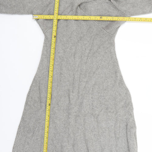 Styli Women Grey Long Sleeve Knit Sweater Dress Size L
