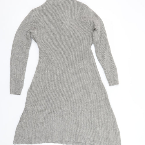 Styli Women Grey Long Sleeve Knit Sweater Dress Size L