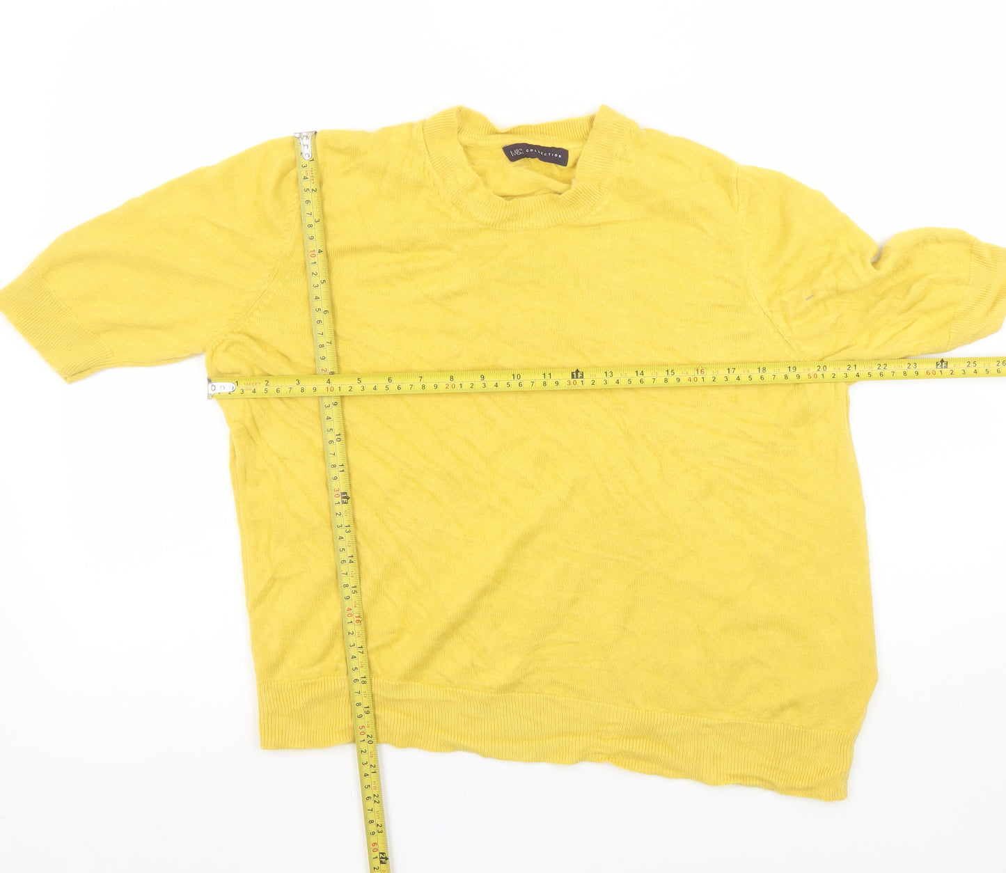 Marks and Spencer Women Yellow Short Sleeve Acrylic Jumper Size 16