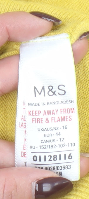 Marks and Spencer Women Yellow Short Sleeve Acrylic Jumper Size 16