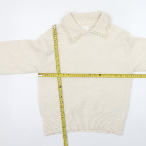 H&M Womens Ivory Beaded Collar Pullover Jumper XS