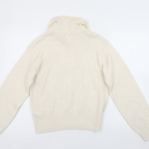 H&M Womens Ivory Beaded Collar Pullover Jumper XS