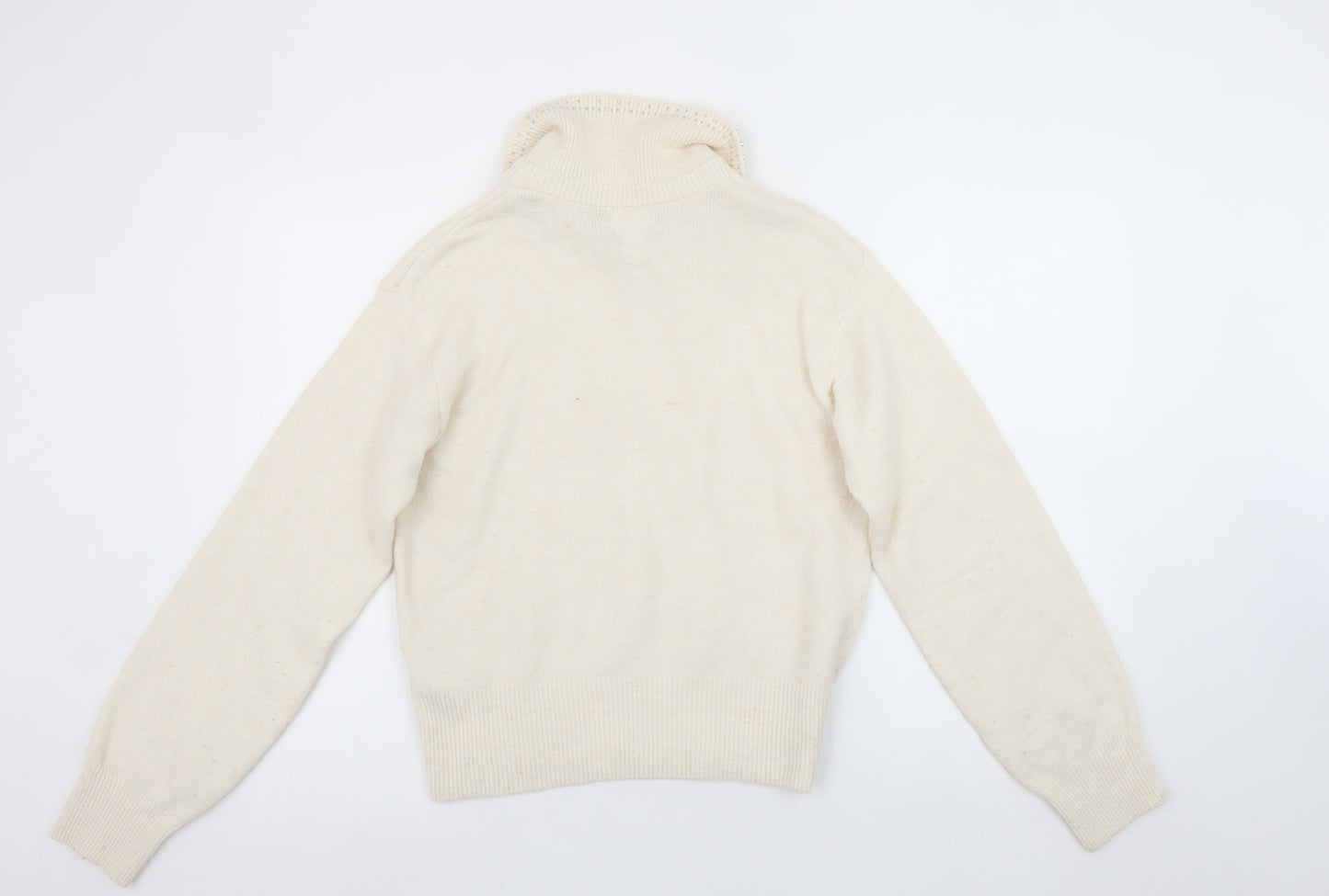 H&M Womens Ivory Beaded Collar Pullover Jumper XS