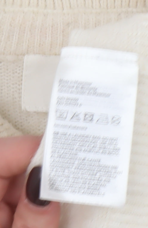 H&M Womens Ivory Beaded Collar Pullover Jumper XS