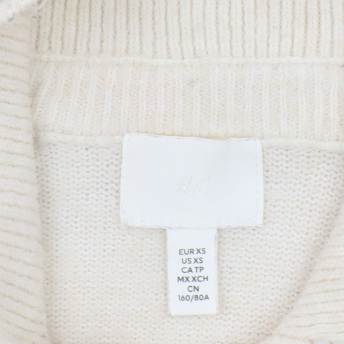 H&M Womens Ivory Beaded Collar Pullover Jumper XS