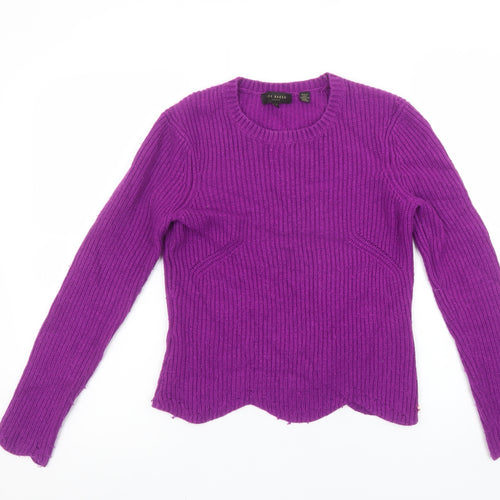 Ted Baker Women's Purple Wool Blend Ribbed Jumper Size S