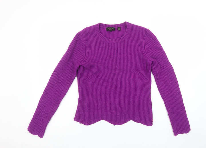 Ted Baker Women's Purple Wool Blend Ribbed Jumper Size S