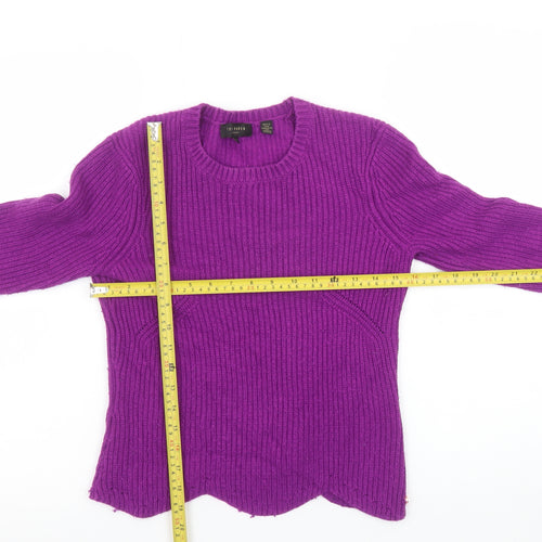 Ted Baker Women's Purple Wool Blend Ribbed Jumper Size S