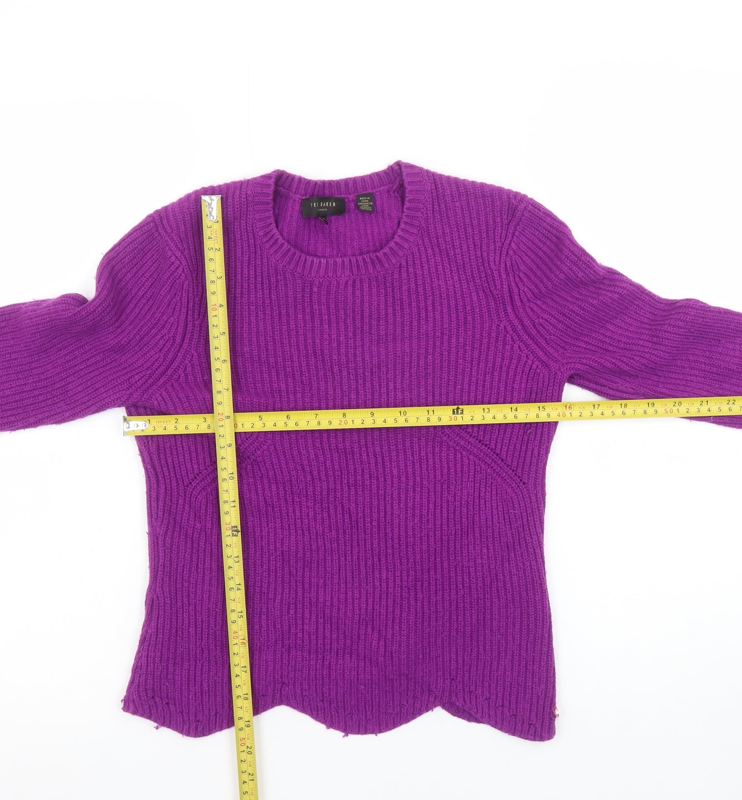 Ted Baker Women's Purple Wool Blend Ribbed Jumper Size S