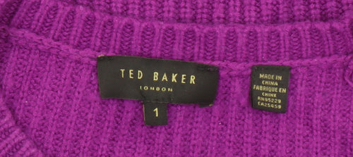 Ted Baker Women's Purple Wool Blend Ribbed Jumper Size S