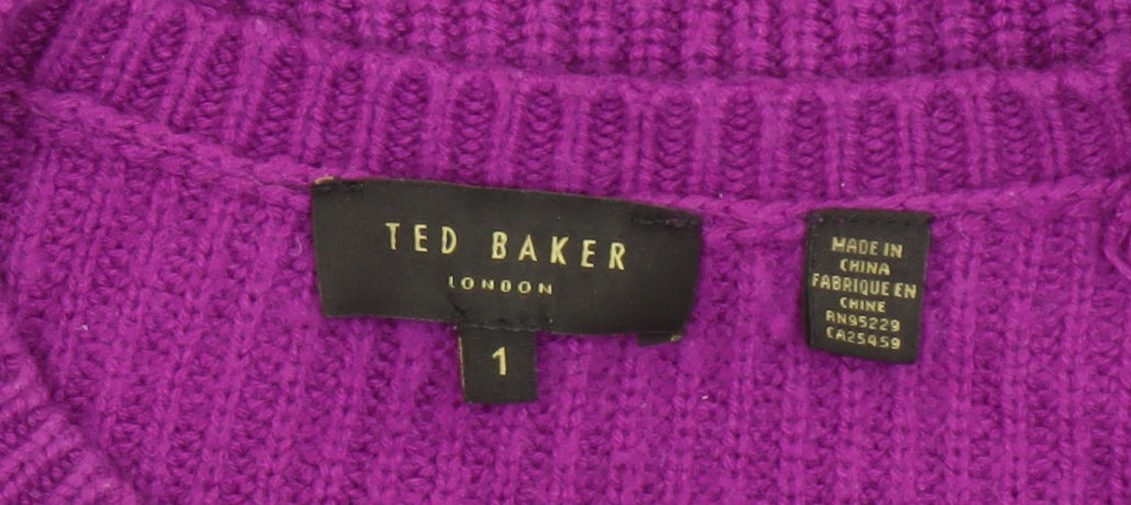 Ted Baker Women's Purple Wool Blend Ribbed Jumper Size S