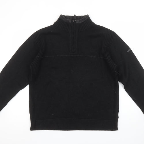 Duck and Cover Men's Black Wool Blend Half Zip Jumper Size S