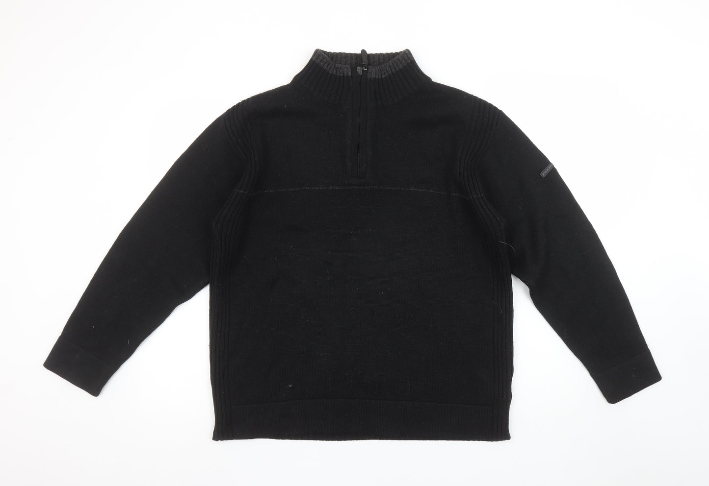 Duck and Cover Men's Black Wool Blend Half Zip Jumper Size S