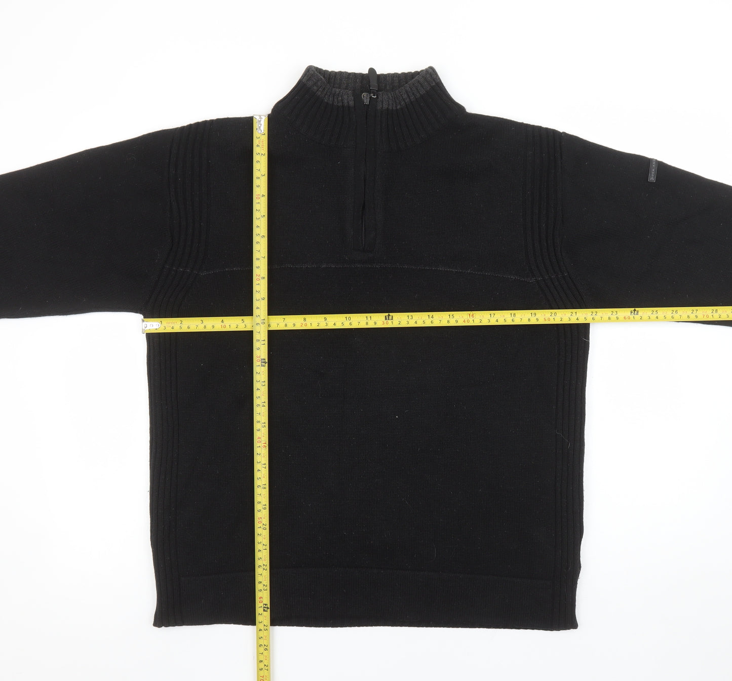 Duck and Cover Men's Black Wool Blend Half Zip Jumper Size S