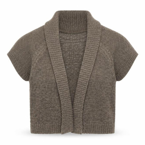 Mia Moda Women Brown Open-Knit Short Sleeve Cardigan M