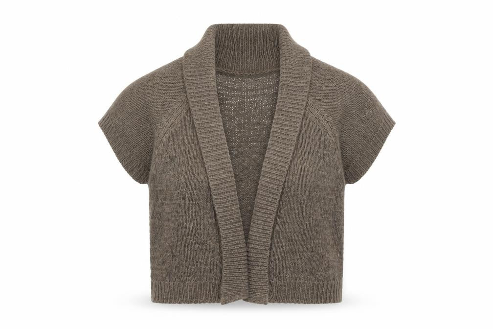 Mia Moda Women Brown Open-Knit Short Sleeve Cardigan M