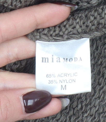 Mia Moda Women Brown Open-Knit Short Sleeve Cardigan M