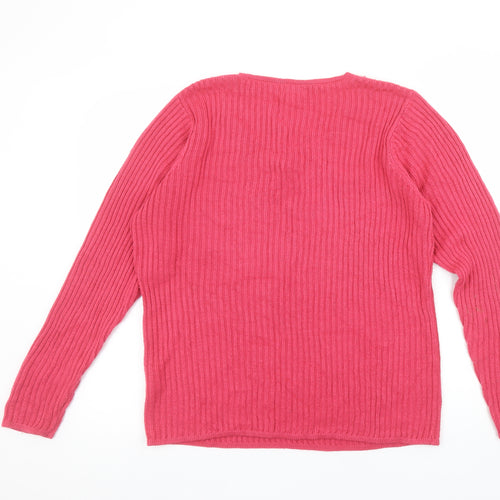 Cotton Traders Women’s Pink Crochet Neck Long Sleeve Knit Jumper Size 10/12