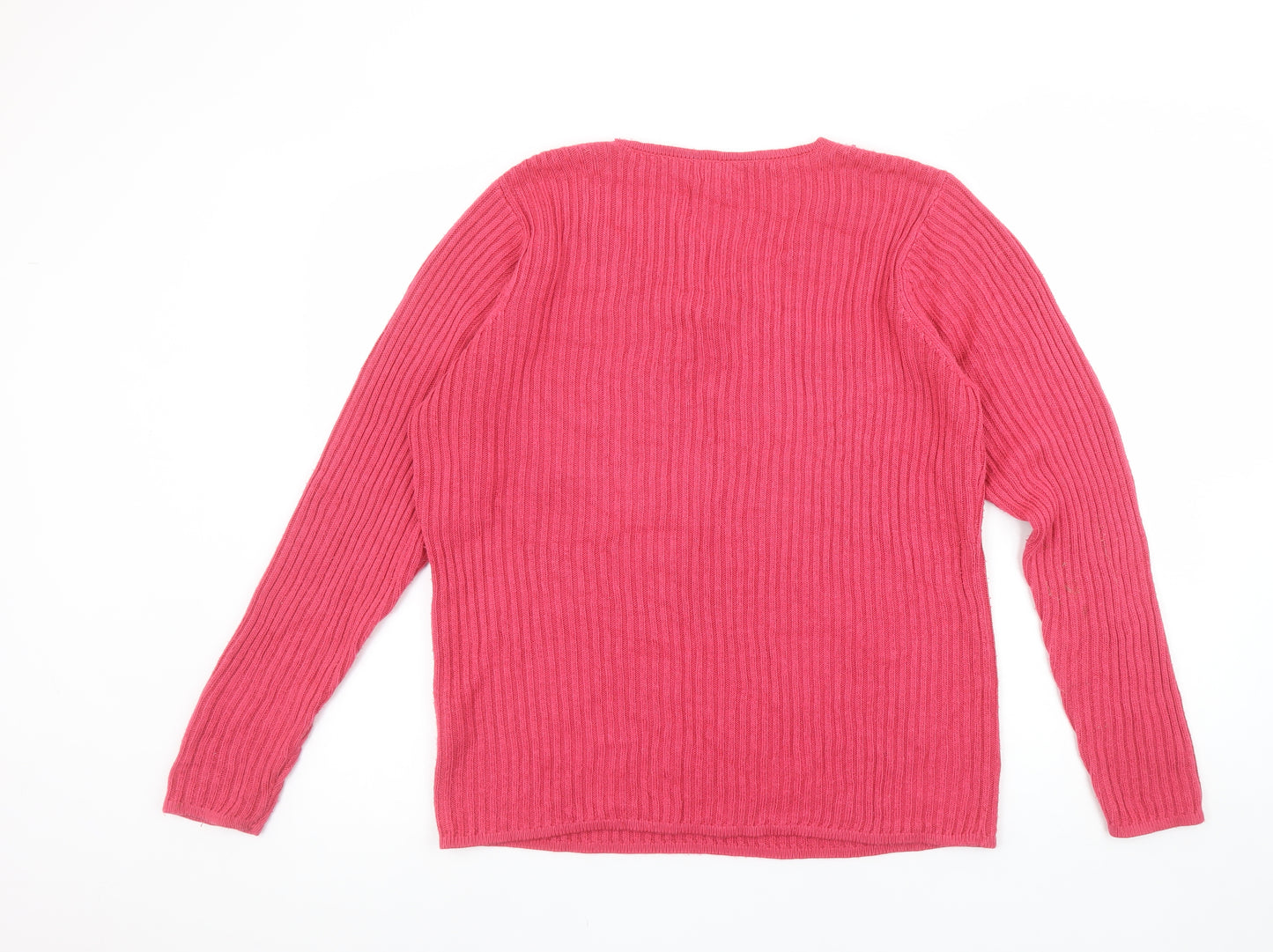 Cotton Traders Women’s Pink Crochet Neck Long Sleeve Knit Jumper Size 10/12
