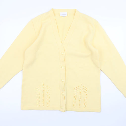 Jennifer Women Yellow V-Neck Button Cardigan M/L Acrylic Knit