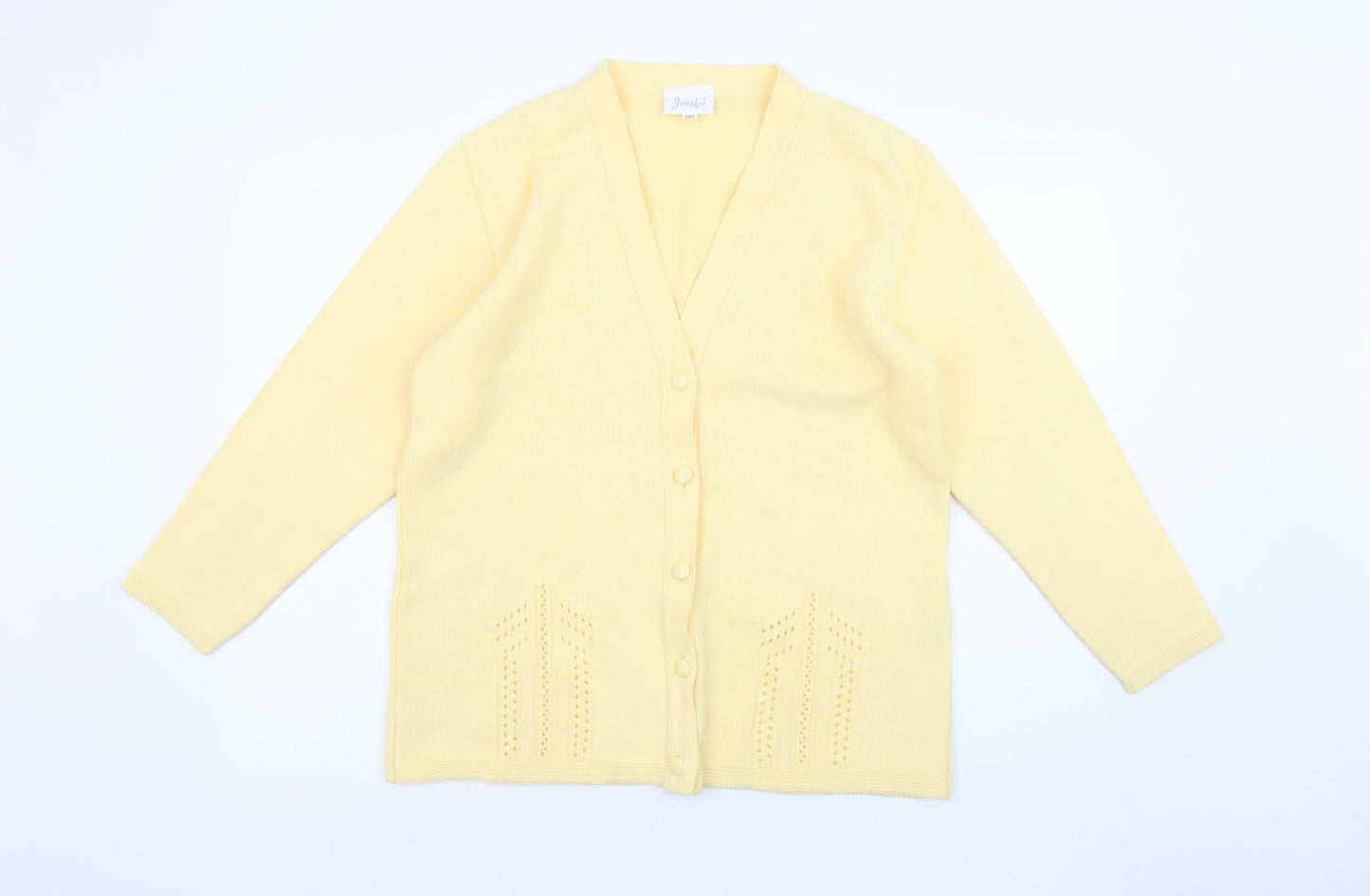 Jennifer Women Yellow V-Neck Button Cardigan M/L Acrylic Knit