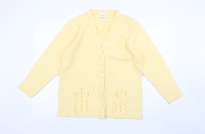 Jennifer Women Yellow V-Neck Button Cardigan M/L Acrylic Knit