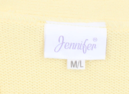 Jennifer Women Yellow V-Neck Button Cardigan M/L Acrylic Knit