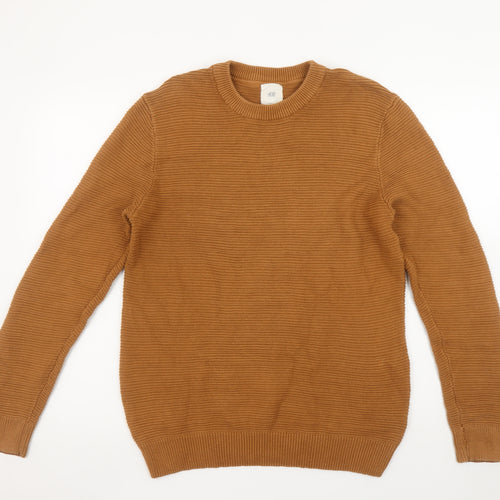 H&M Men Brown Cotton Crew Neck Knit Jumper M