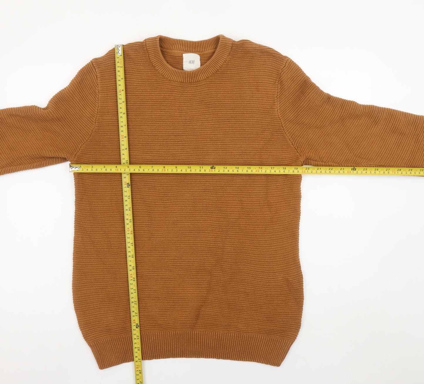 H&M Men Brown Cotton Crew Neck Knit Jumper M
