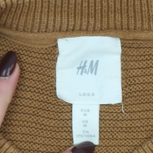 H&M Men Brown Cotton Crew Neck Knit Jumper M