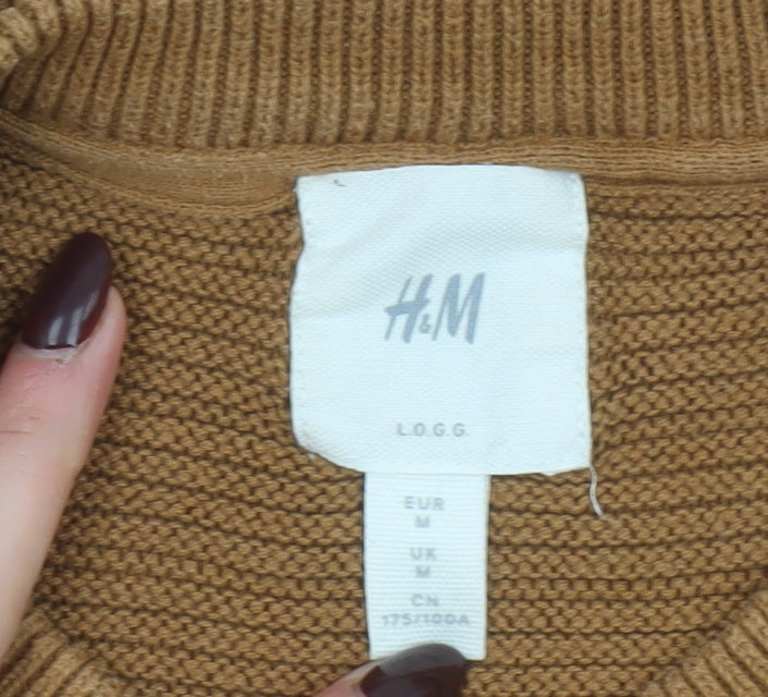 H&M Men Brown Cotton Crew Neck Knit Jumper M
