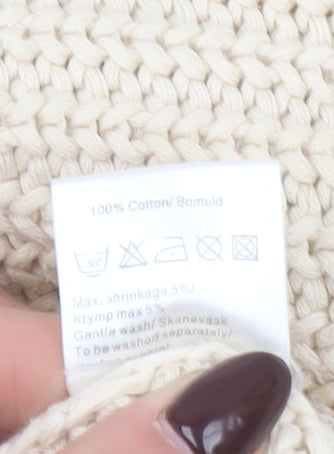 Vila Women Beige Cotton Chunky Knit Cowl Neck Cardigan M