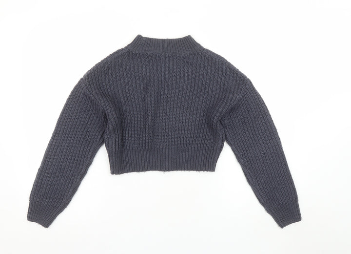 New Look Girls Grey Acrylic Knit Long Sleeve Pullover Jumper Age 9