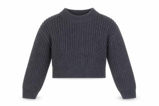 Front view of New Look girls’ grey acrylic knit long sleeve jumper age 9