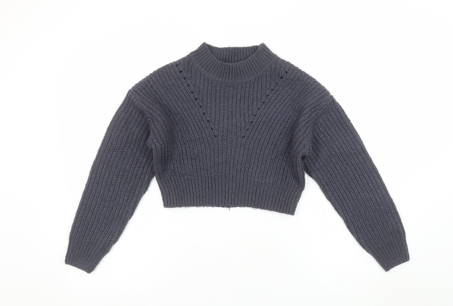 New Look Girls Grey Acrylic Knit Long Sleeve Pullover Jumper Age 9