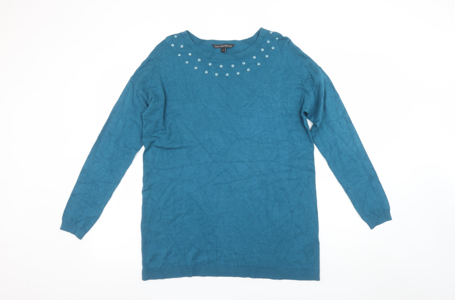 Love Knitwear Women's Blue Beaded Long Sleeve Jumper Size 12