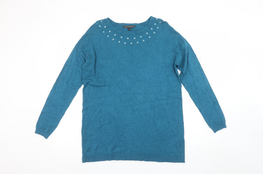 Love Knitwear Women's Blue Beaded Long Sleeve Jumper Size 12