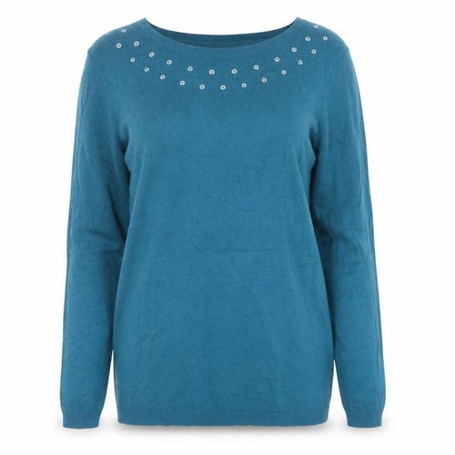 Love Knitwear Women's Blue Beaded Long Sleeve Jumper Size 12