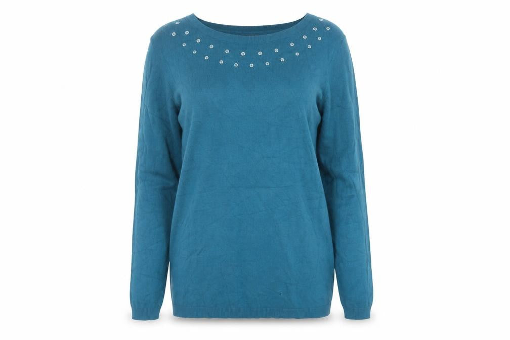 Love Knitwear Women's Blue Beaded Long Sleeve Jumper Size 12