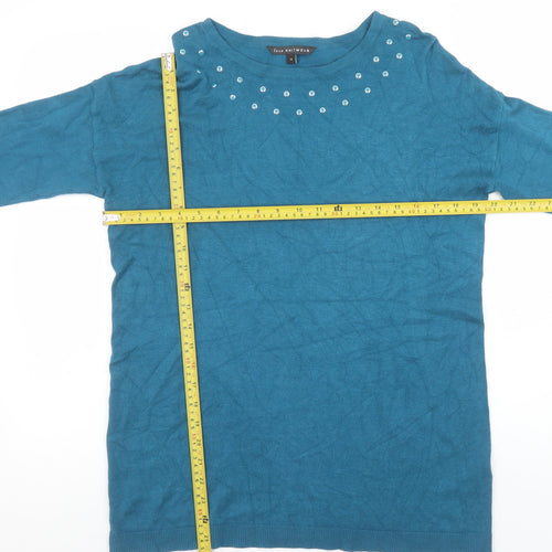 Love Knitwear Women's Blue Beaded Long Sleeve Jumper Size 12