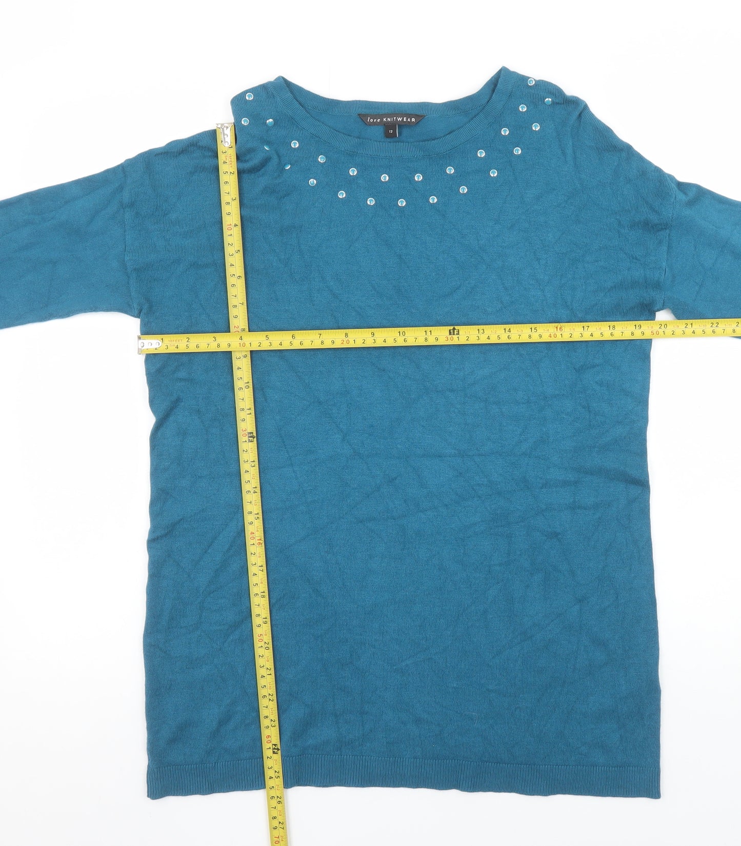 Love Knitwear Women's Blue Beaded Long Sleeve Jumper Size 12