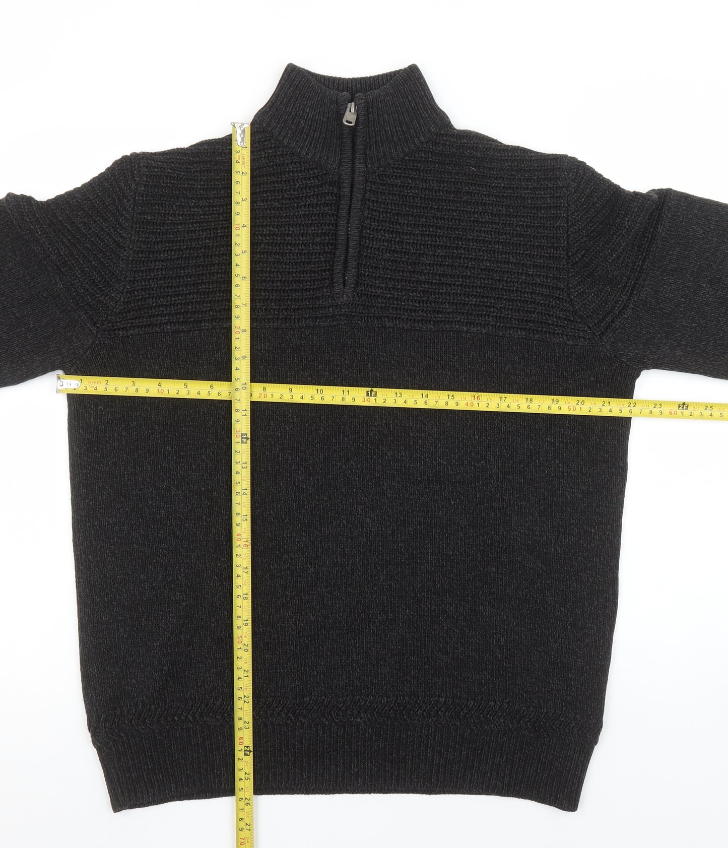 Tu Men’s Black High Neck Half Zip Knit Jumper Size M